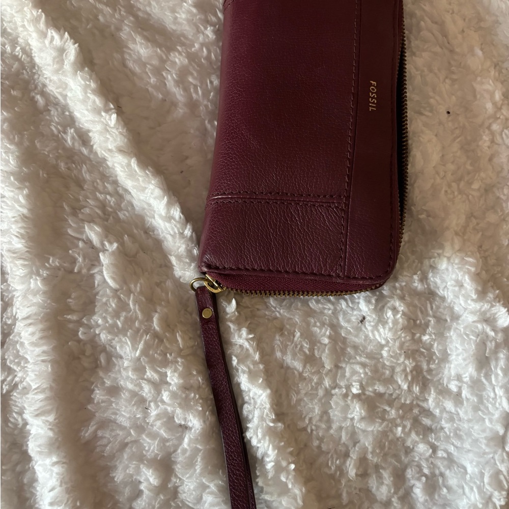 Fossil Maroon Leather Wallet with Wrist Strap